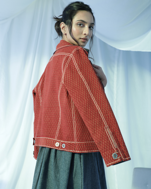 Red & indigo pinstripe reversible jacket 1