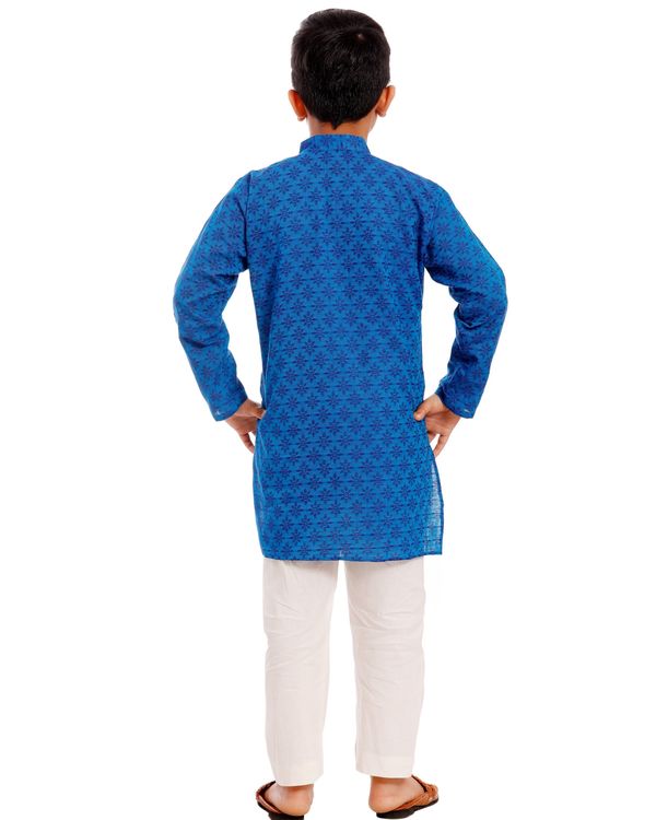 Blue and white printed kurta pyjama - set of two 2