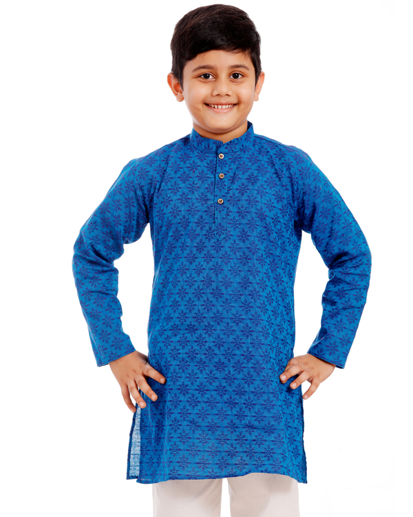 Blue and white printed kurta pyjama - set of two 4