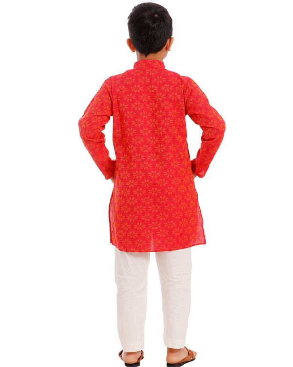 Orange and white printed kurta pyjama - set of two 2