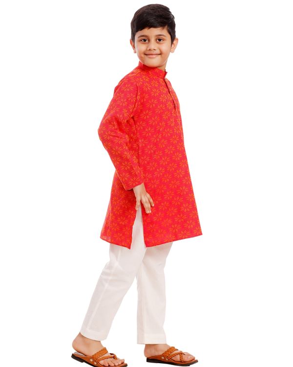 Orange and white printed kurta pyjama - set of two 3