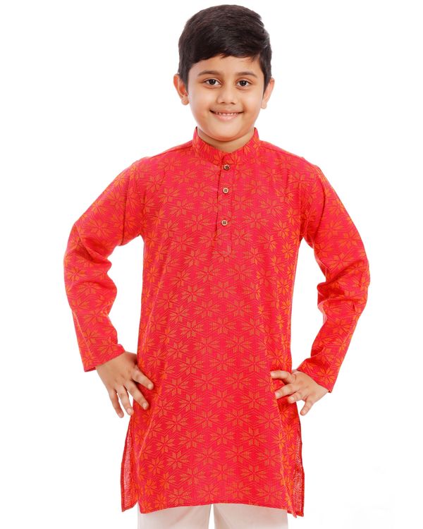 Orange and white printed kurta pyjama - set of two 4