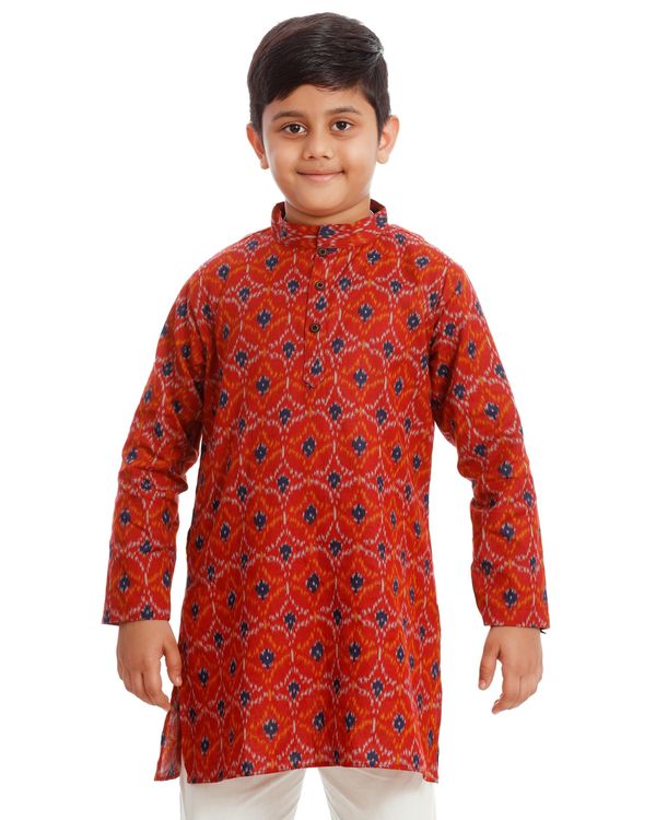 Red and blue printed kurta with pyjama - set of two 4
