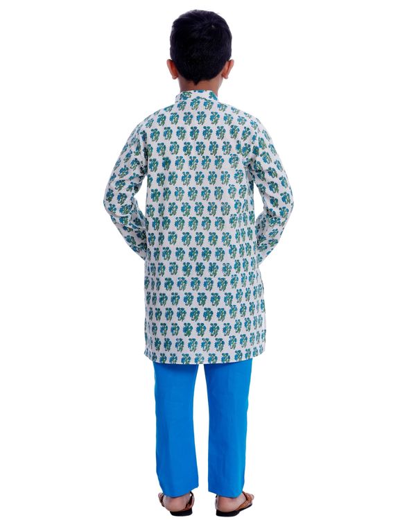 White and blue printed kurta pyjama - set of two 2