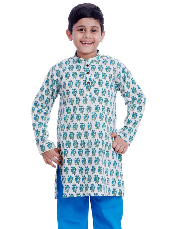 White and blue printed kurta pyjama - set of two 4