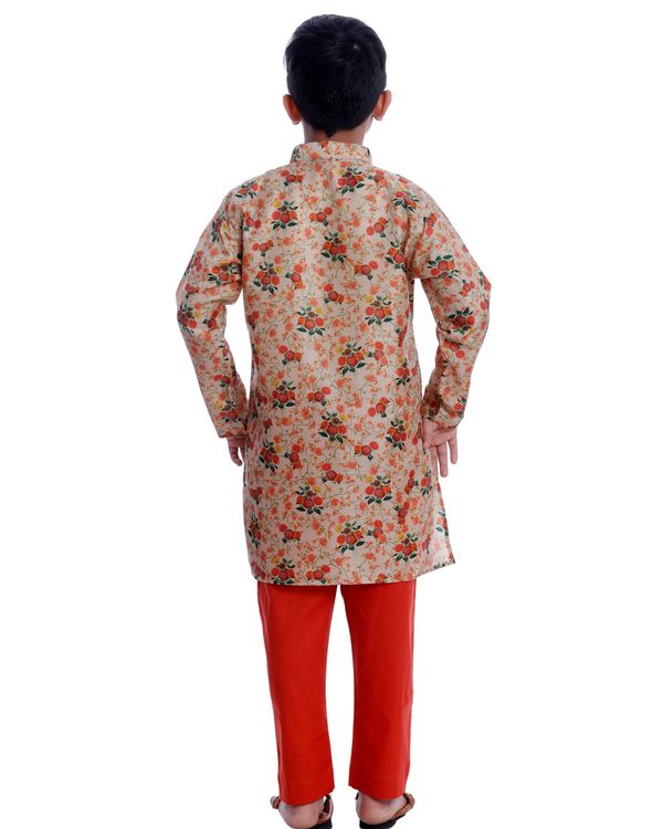 Cream and red kurta pyjama - set of two 2