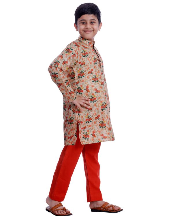 Cream and red kurta pyjama - set of two 3