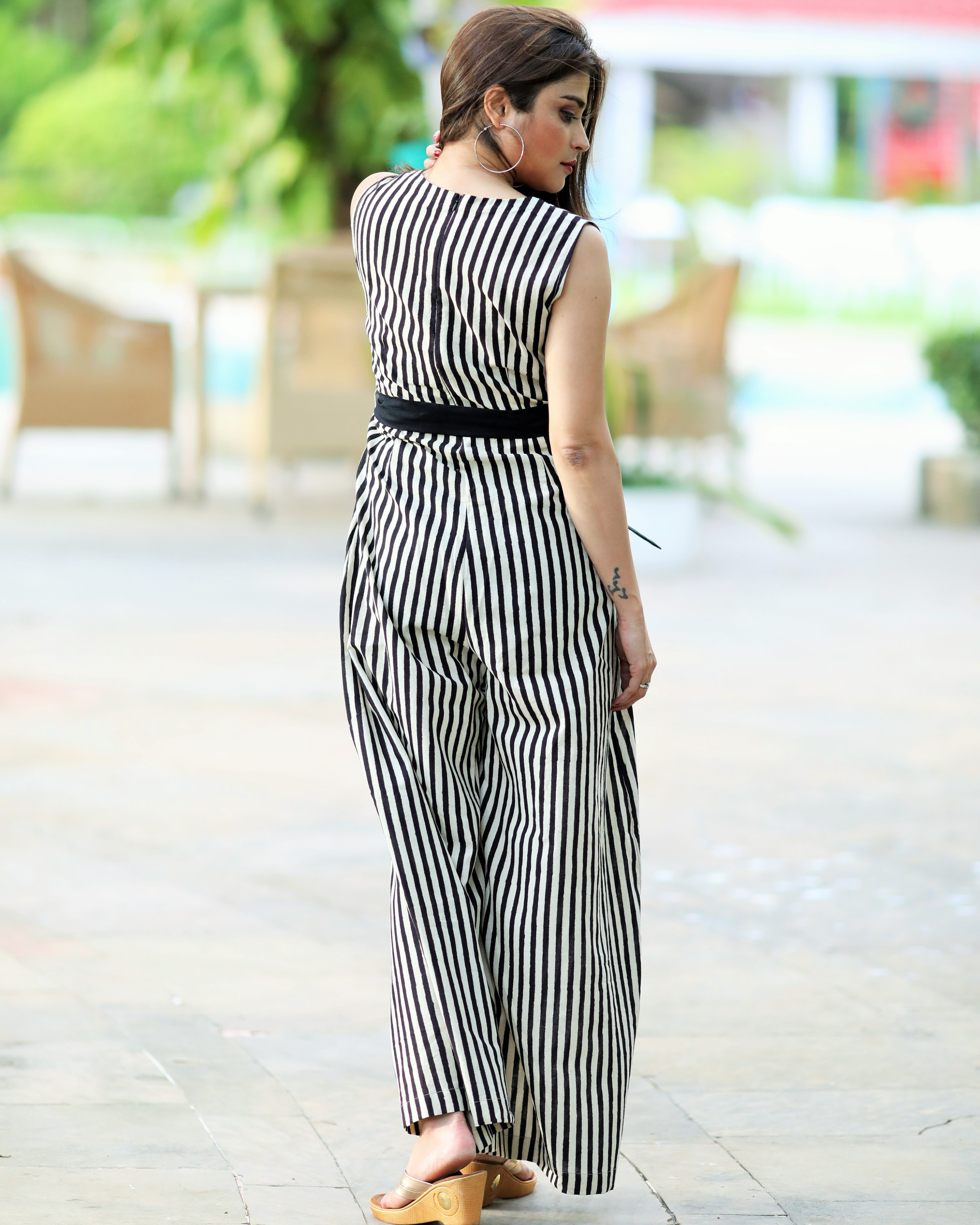 Black and white striped jumpsuit