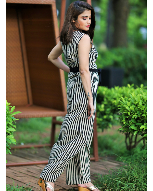 Black and white striped jumpsuit 2