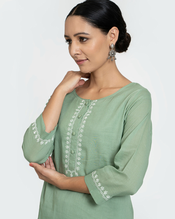 White on pastel green kurta set set of three by Akiso The Secret Label