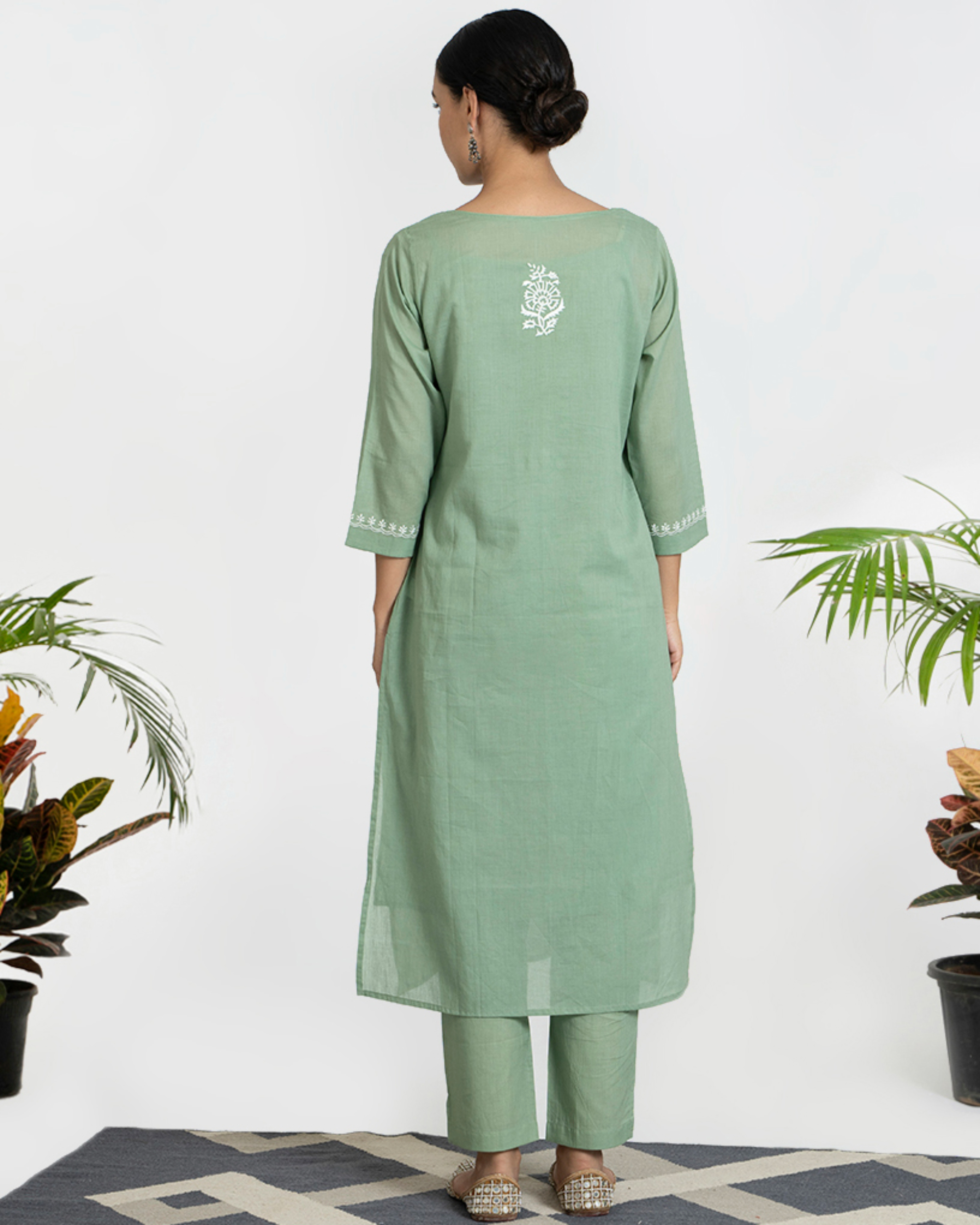 White on pastel green kurta set set of three by Akiso The Secret Label