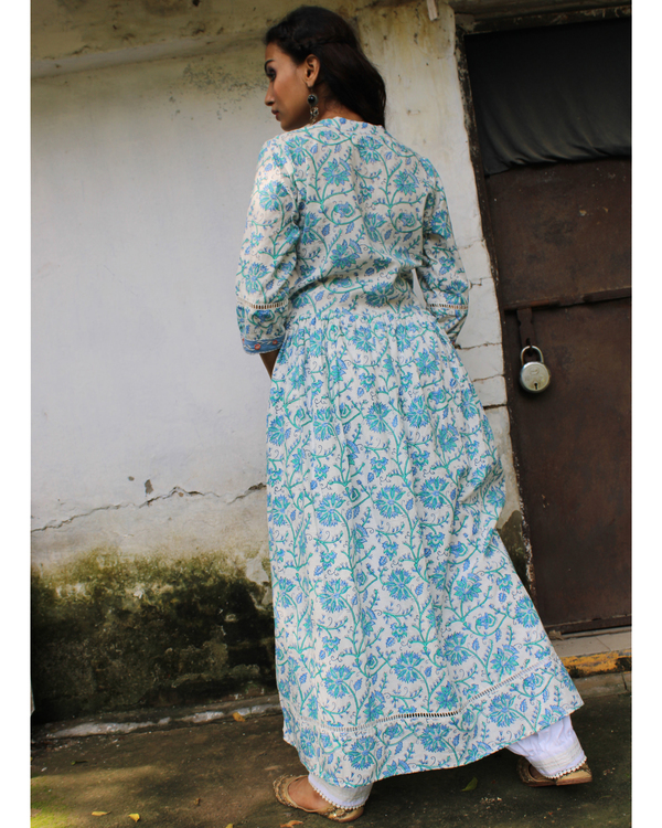 Blue hand block printed full length kurta 3