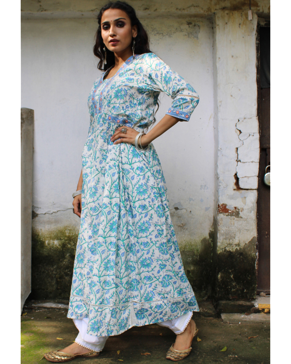 Blue hand block printed full length kurta 2