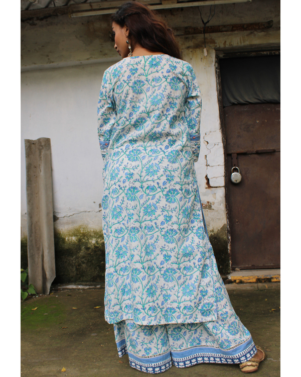Blue hand block printed yoke kurta 3