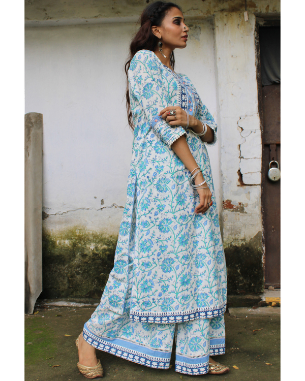 Blue hand block printed yoke kurta 2