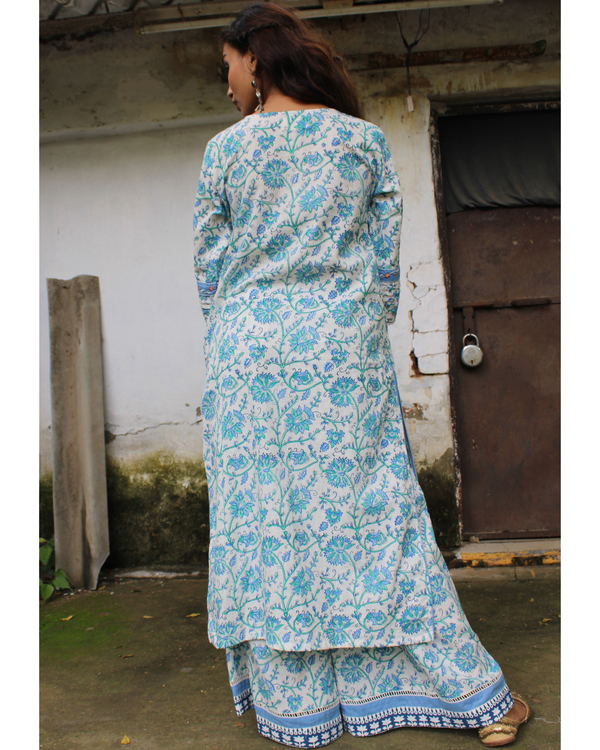 Blue hand block printed kurta palazzo set - set of two 3