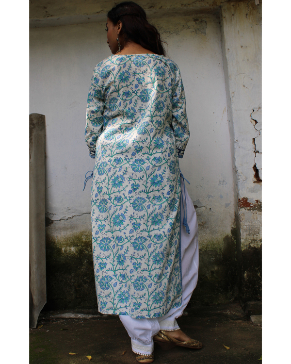 Blue hand block printed straight kurta 3