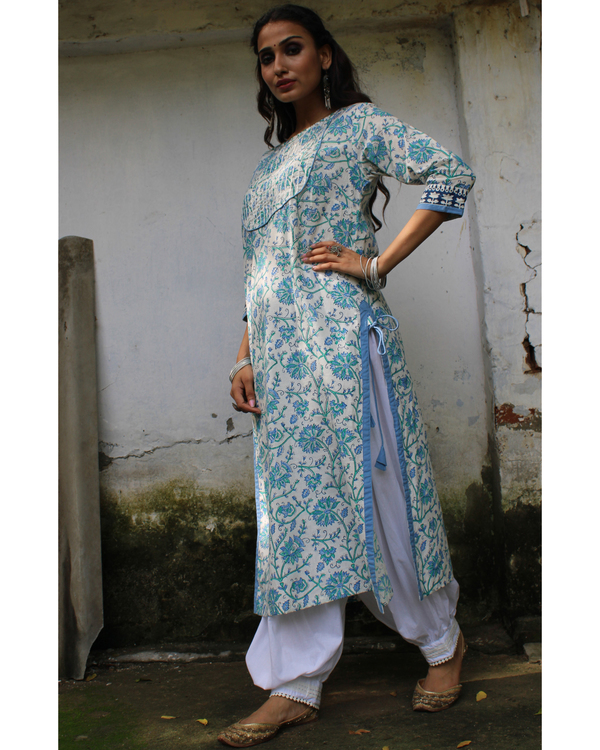 Blue hand block printed straight kurta 1
