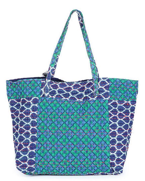 Patchwork kantha-embroidered cotton tote 1