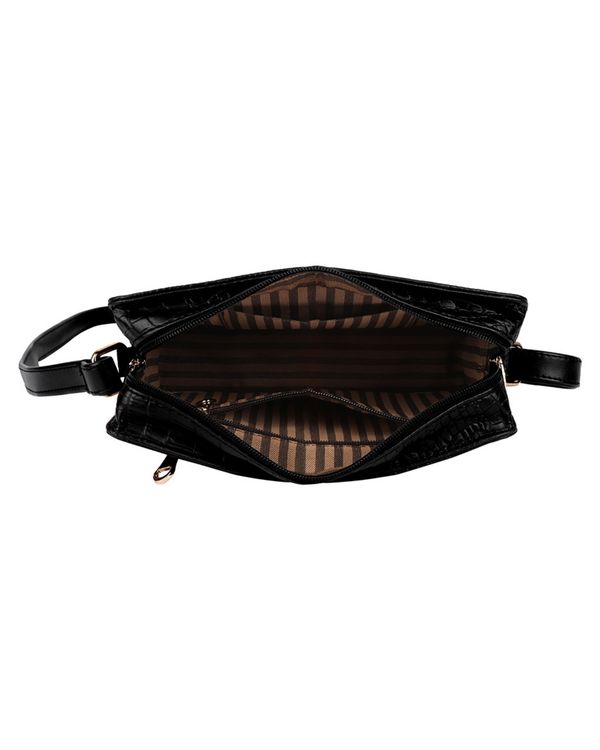 Black and golden embroidered croc box sling 2