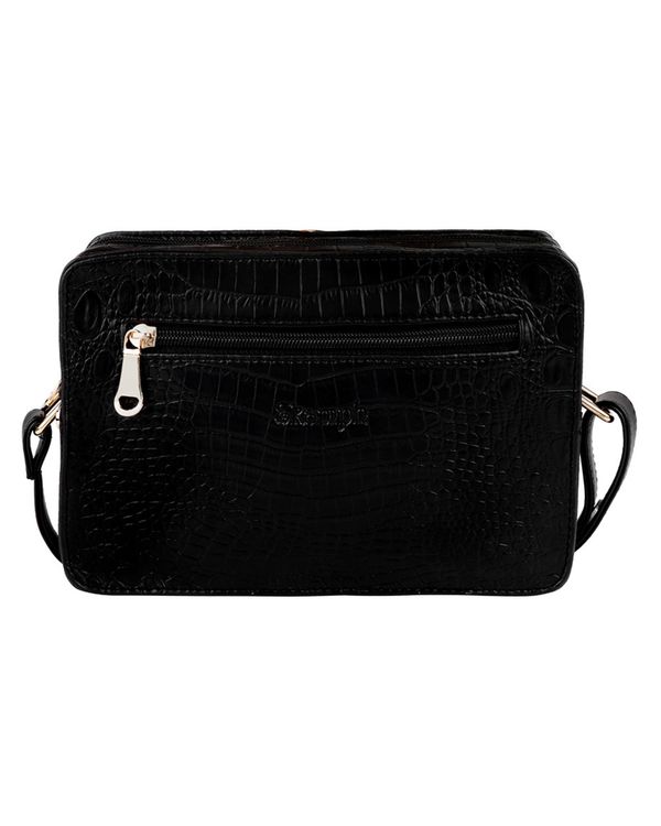 Black and golden embroidered croc box sling 3