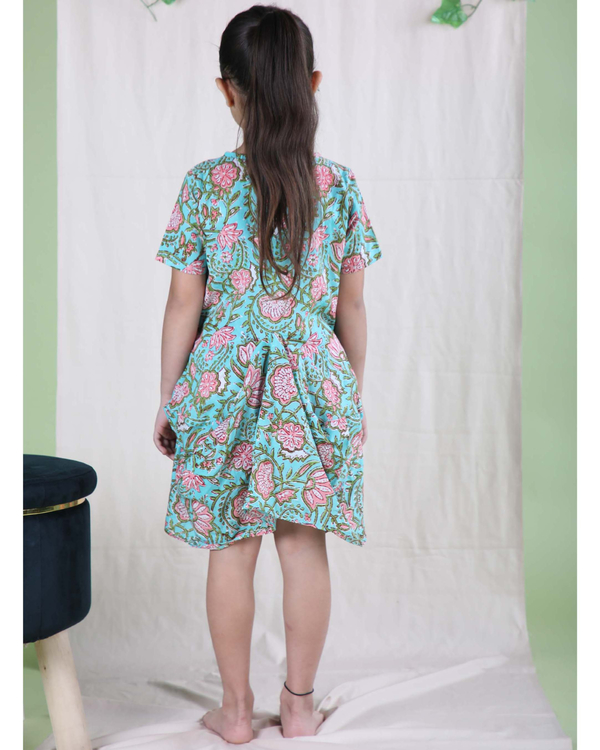 Mint green hand block printed cowl dress 1
