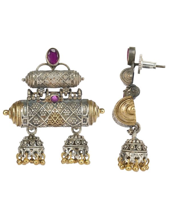 Dual tone purple stone beaded jhumka 2