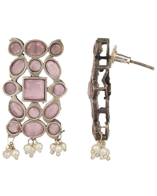 Pastel pink stone embellished neckpiece with earrings - set of two 1