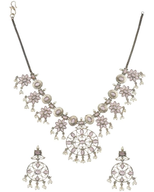 Pastel stones geometric detailed neckpiece with earrings - set of two 1