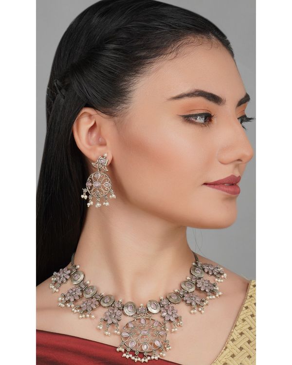 Pastel stones geometric detailed neckpiece with earrings - set of two 2