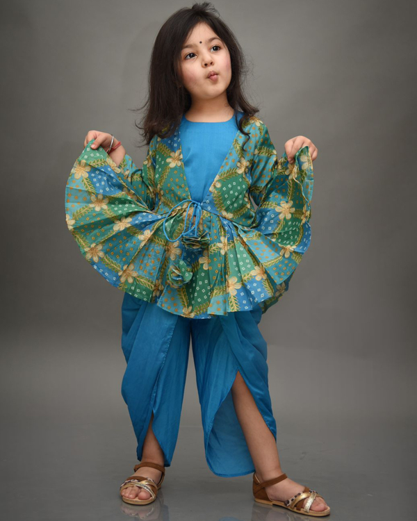 Blue and green dhoti set with jacket - set of three 1