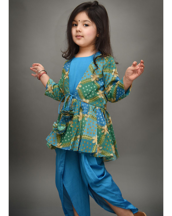 Blue and green dhoti set with jacket - set of three 2