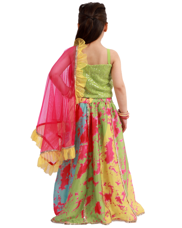 Multicolour shibori printed lehenga set - set of three 2