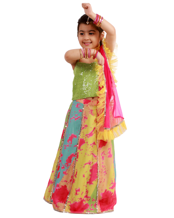 Multicolour shibori printed lehenga set - set of three 3