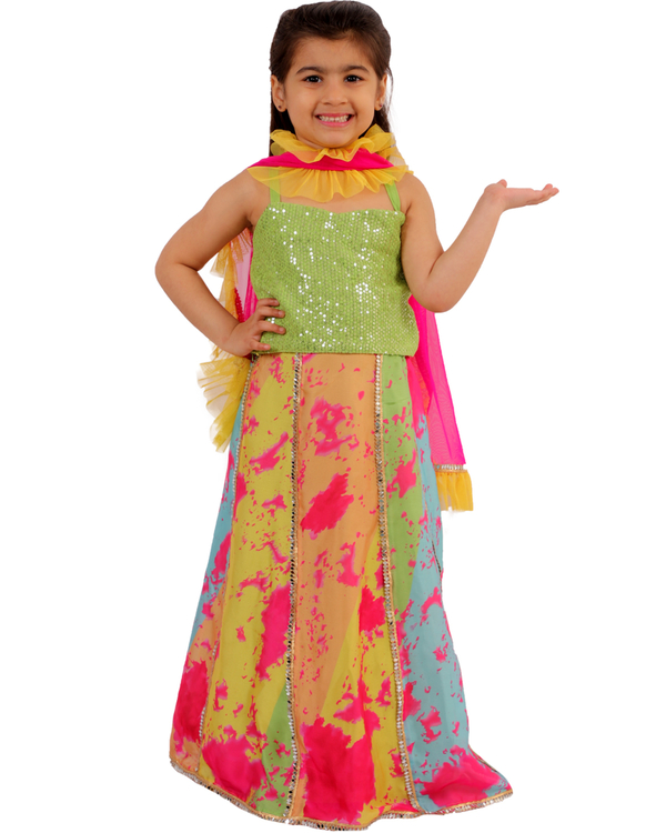 Multicolour shibori printed lehenga set - set of three 4