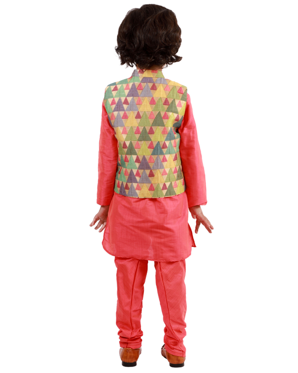 Peach colour kurta-pyjama set with jacket - set of three 1