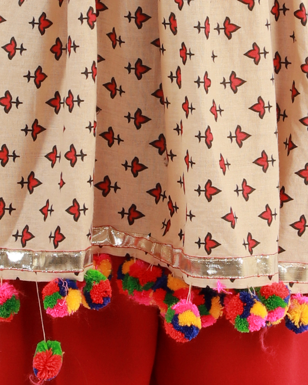 Beige and red anarkali set - set of two 1