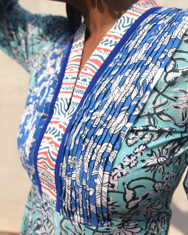 Mint blue floral printed dress by Why So Blue The Secret Label