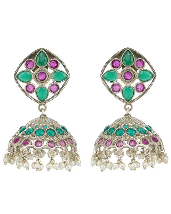 Green and purple stone embellished earrings 1