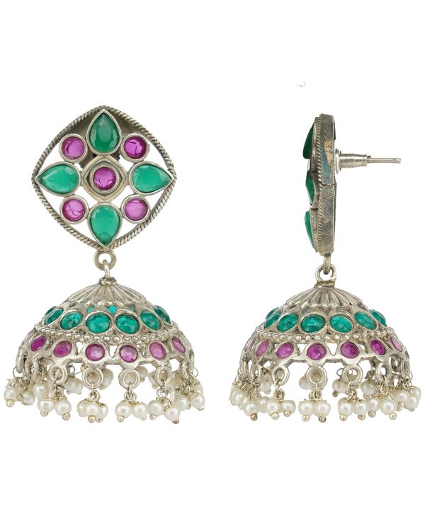 Green and purple stone embellished earrings 2
