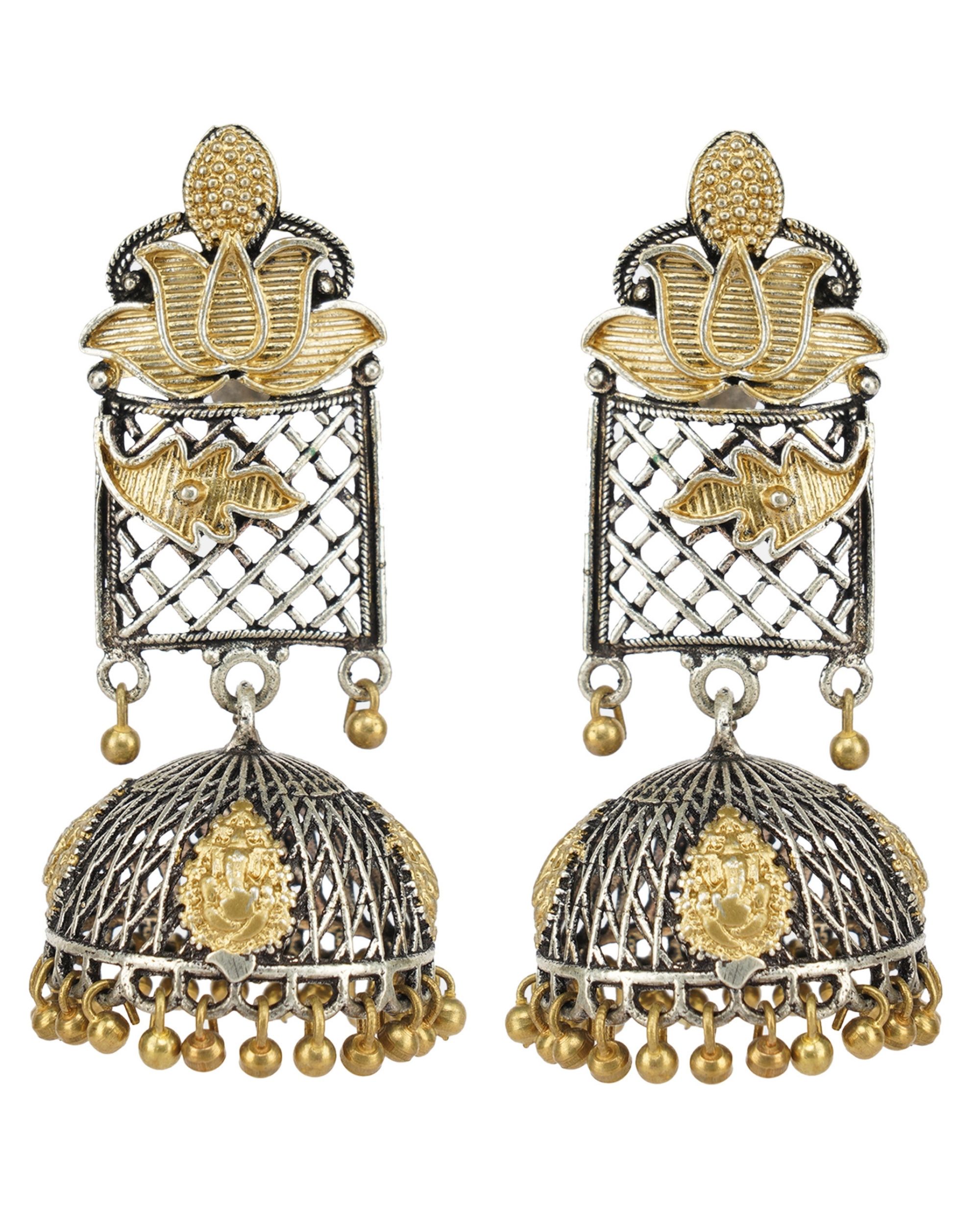 Lotus jaal round jhumka by Studio B 40 | The Secret Label