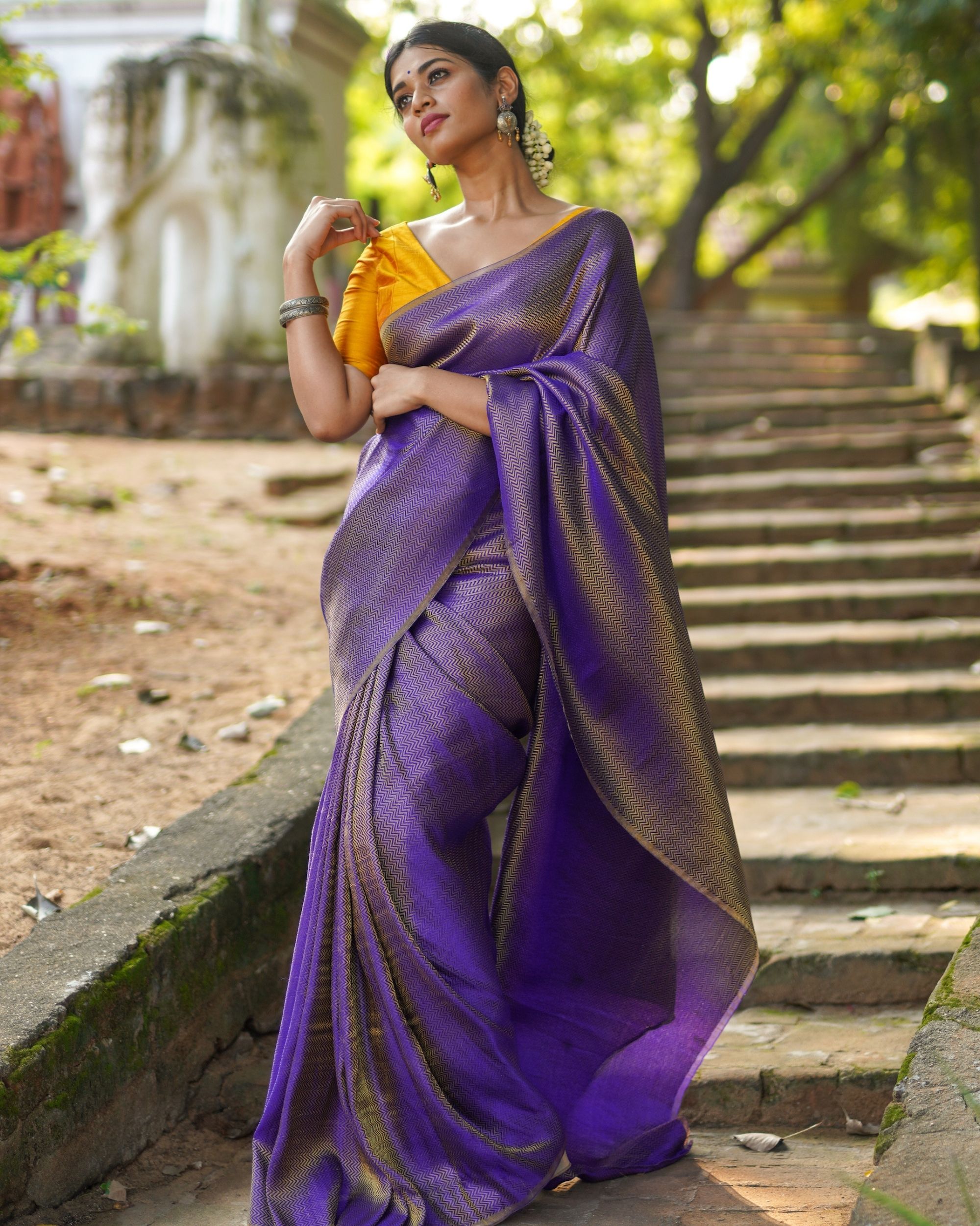 Purple Hand Embroidered Organza Saree with Zardozi Border – WeaverStory