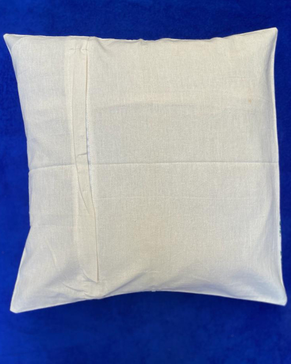 Blue and white hand block printed cotton dari cushion cover 1