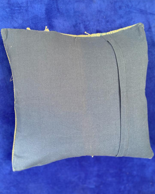 Grey and blue hand block printed cotton dari cushion cover 1