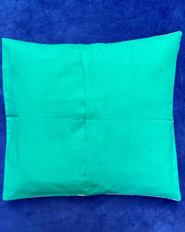 Aquamarine applique cutwork cotton cushion cover 1