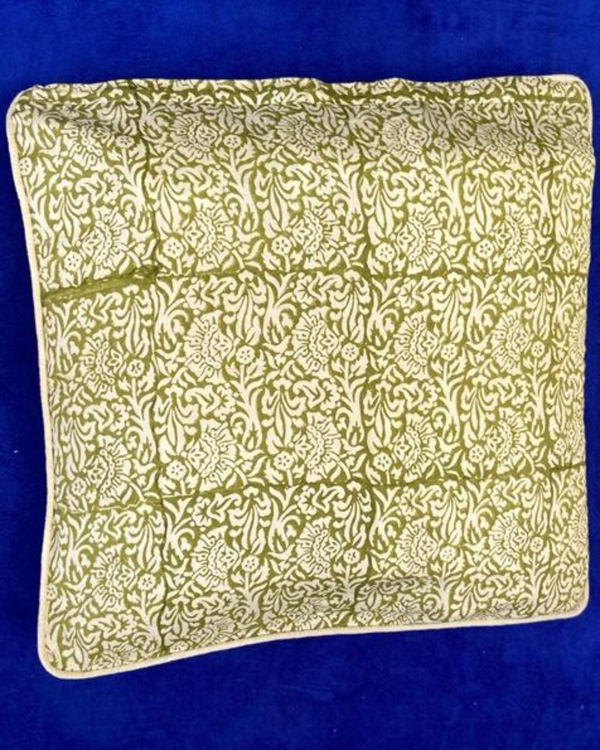 Green hand block printed cotton cushion cover 1