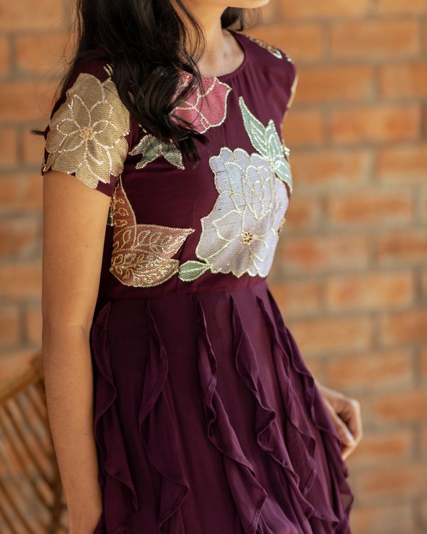 Purple floral embroidery ruffle dress 2