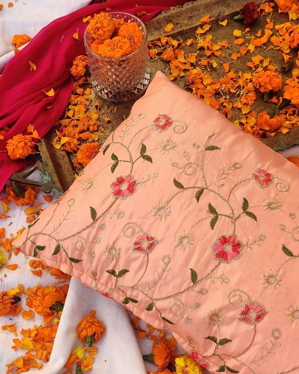 Pink floral embroidered cushion covers 1