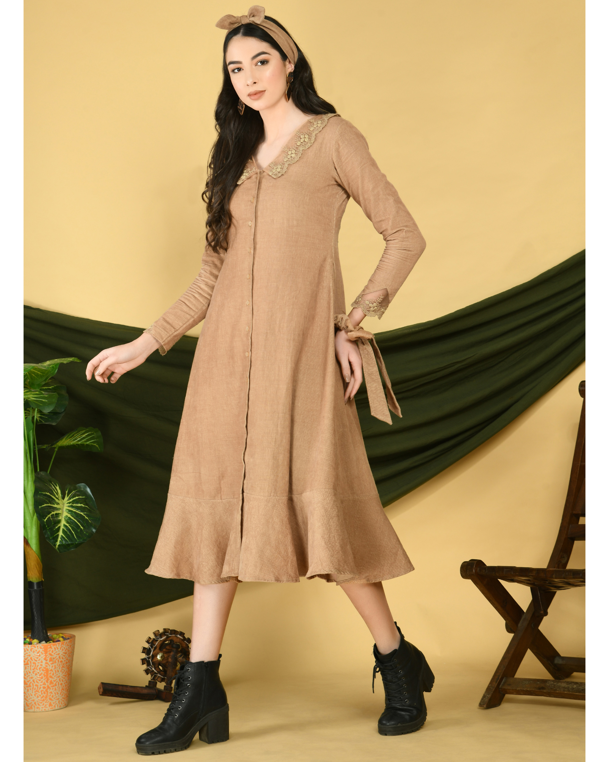 極美品✨ALDa Corduroy Switching Dress ブラック Brown Corduroy Drop Waist Dress | Pickle