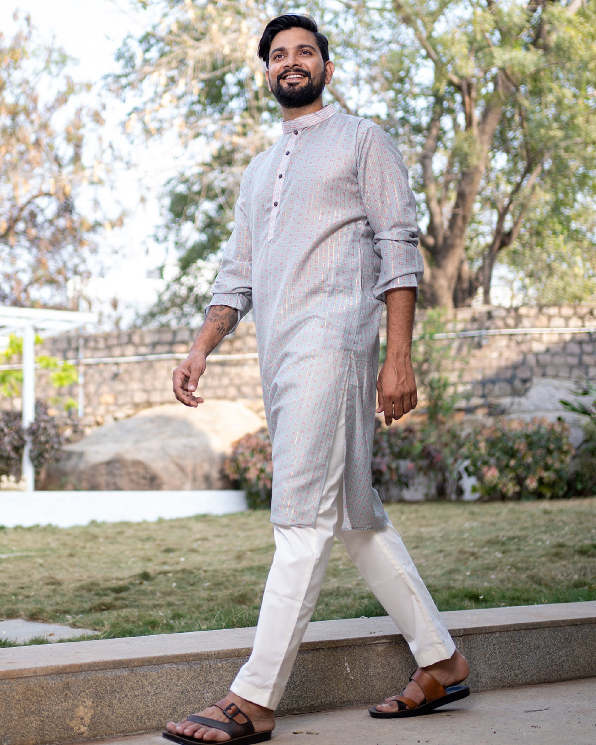 Grey kurta white pajama hot sale